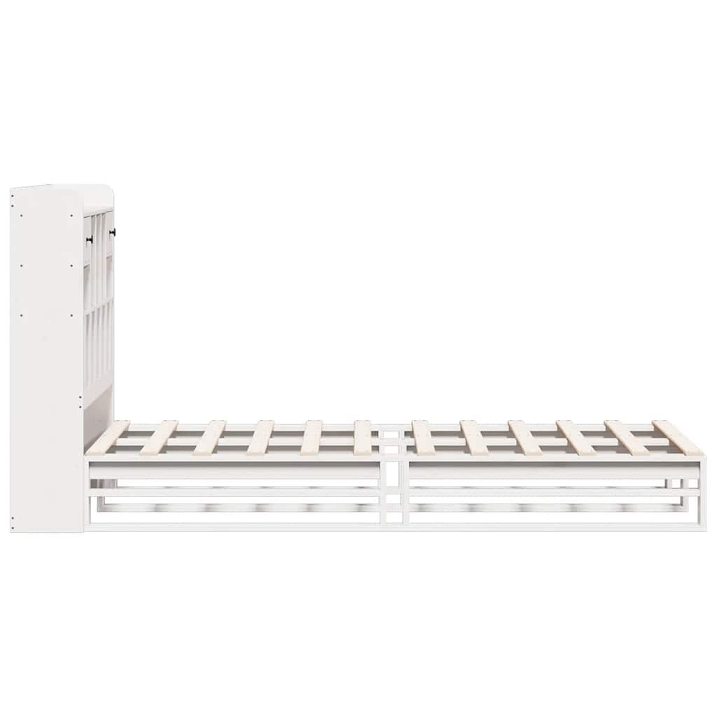 Lit bibliothèque sans matelas blanc 90x200cm bois de pin massif - XIOS