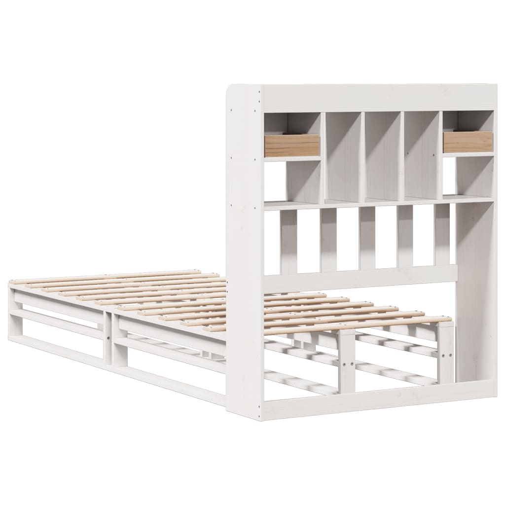 Lit bibliothèque sans matelas blanc 90x200cm bois de pin massif - XIOS