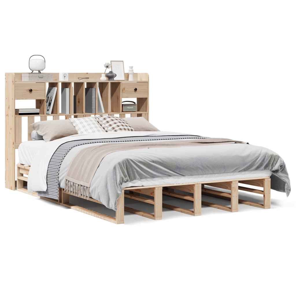 Lit bibliothèque sans matelas 140x200 cm bois massif de pin - XIOS