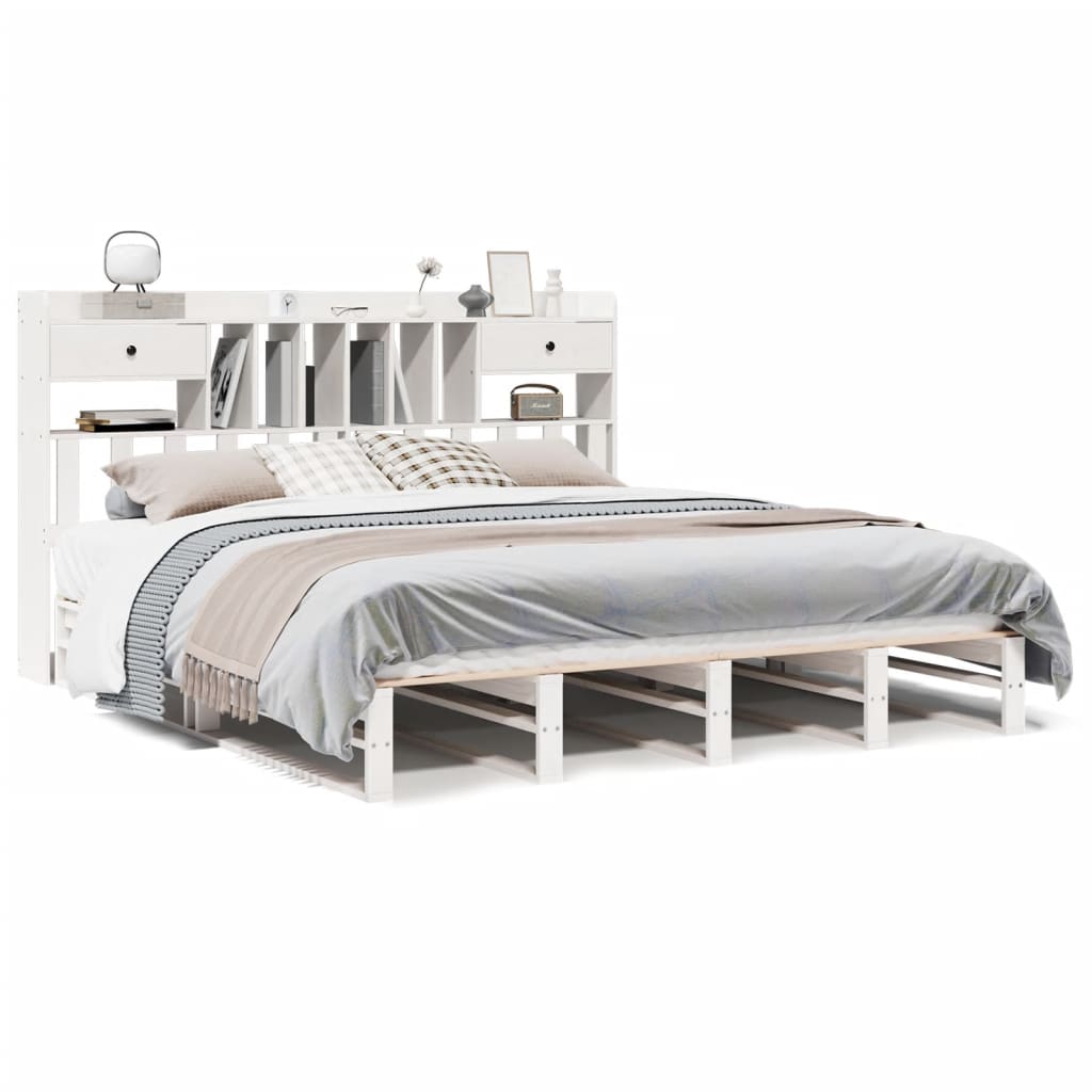 Lit bibliothèque sans matelas blanc 180x200 cm bois pin massif - XIOS