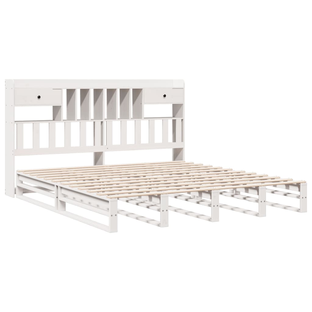 Lit bibliothèque sans matelas blanc 180x200 cm bois pin massif - XIOS