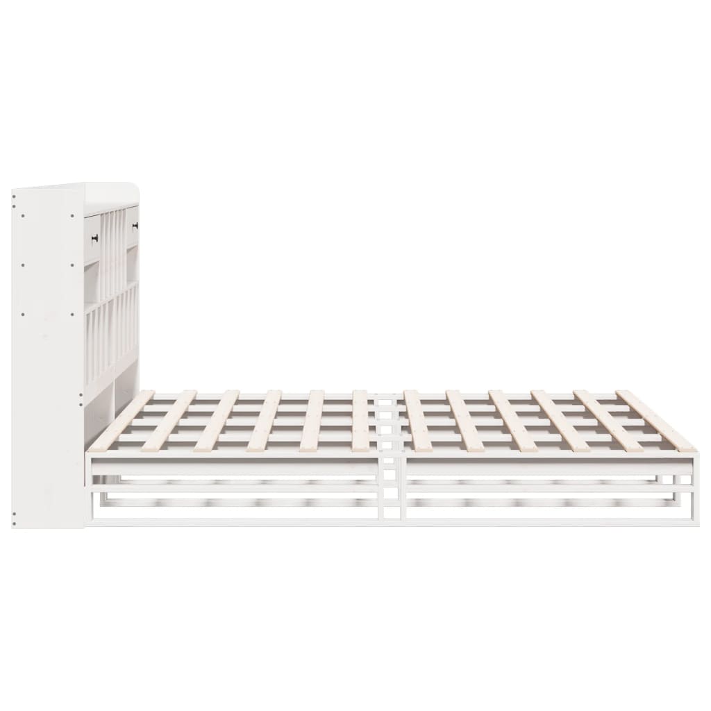 Lit bibliothèque sans matelas blanc 180x200 cm bois pin massif - XIOS