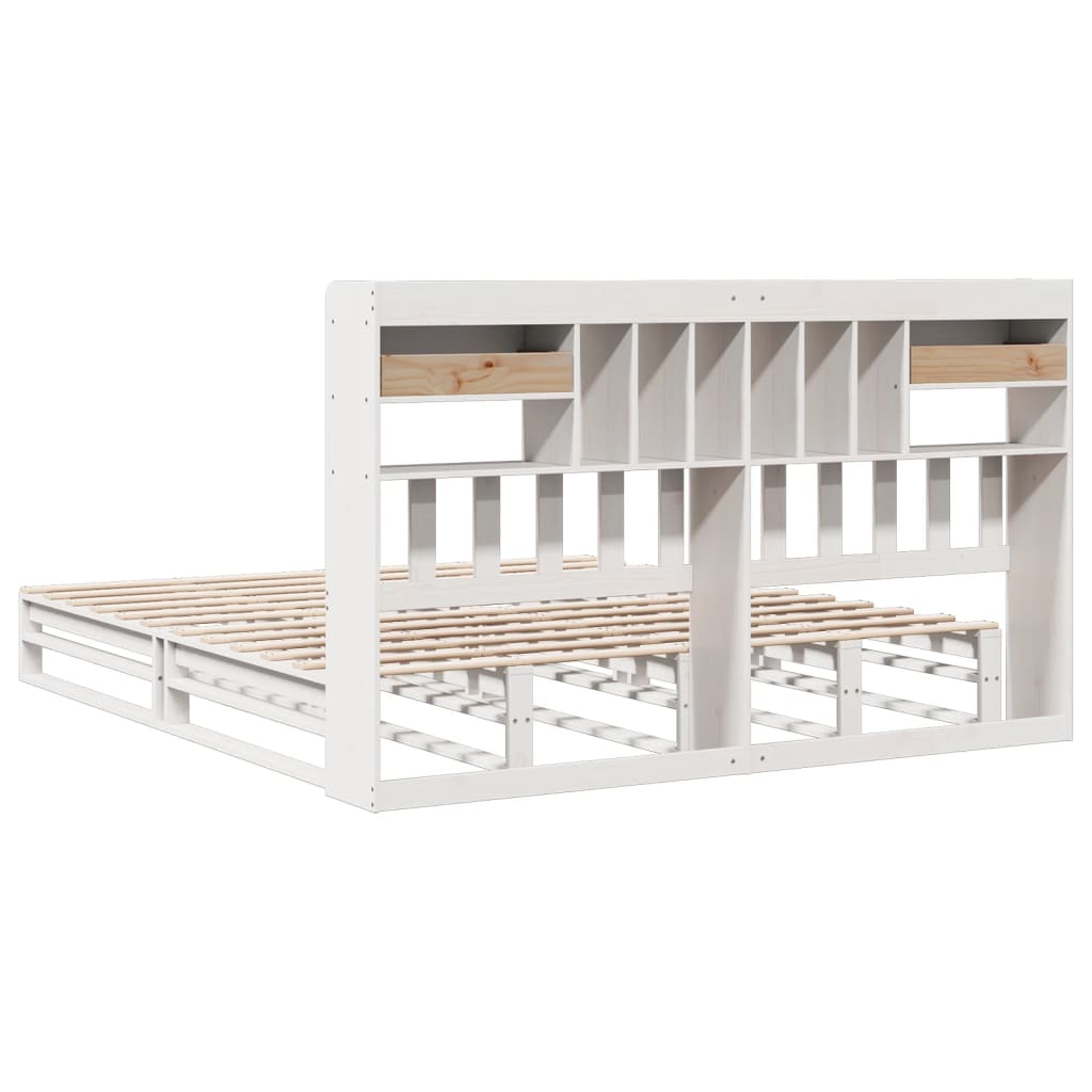 Lit bibliothèque sans matelas blanc 180x200 cm bois pin massif - XIOS