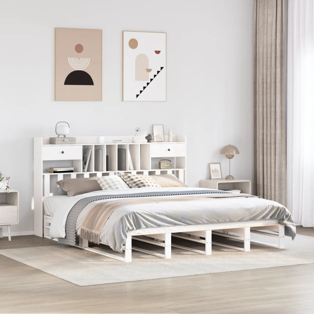 Lit bibliothèque sans matelas blanc 180x200 cm bois pin massif - XIOS