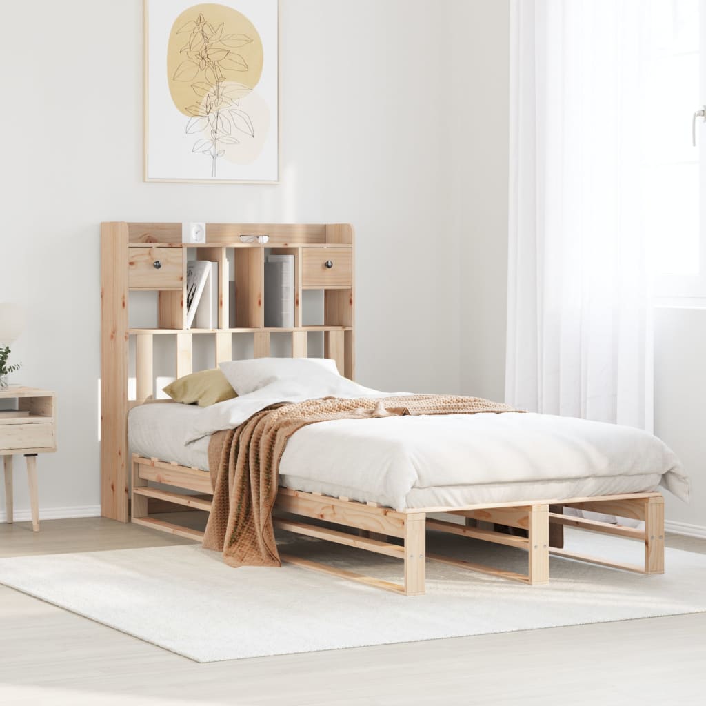 Lit bibliothèque sans matelas 90x190 cm bois de pin massif - XIOS