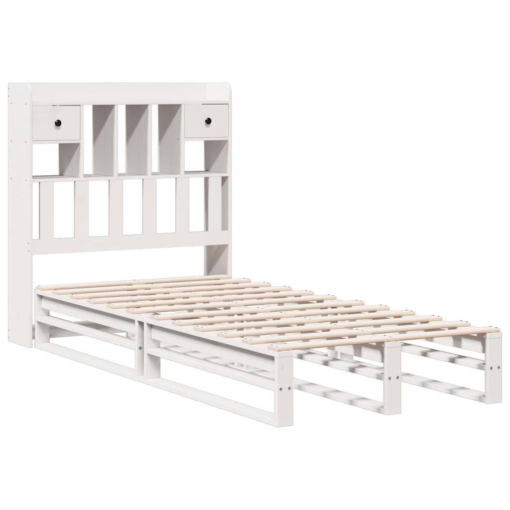 Lit bibliothèque sans matelas blanc 90x190cm bois de pin massif - XIOS