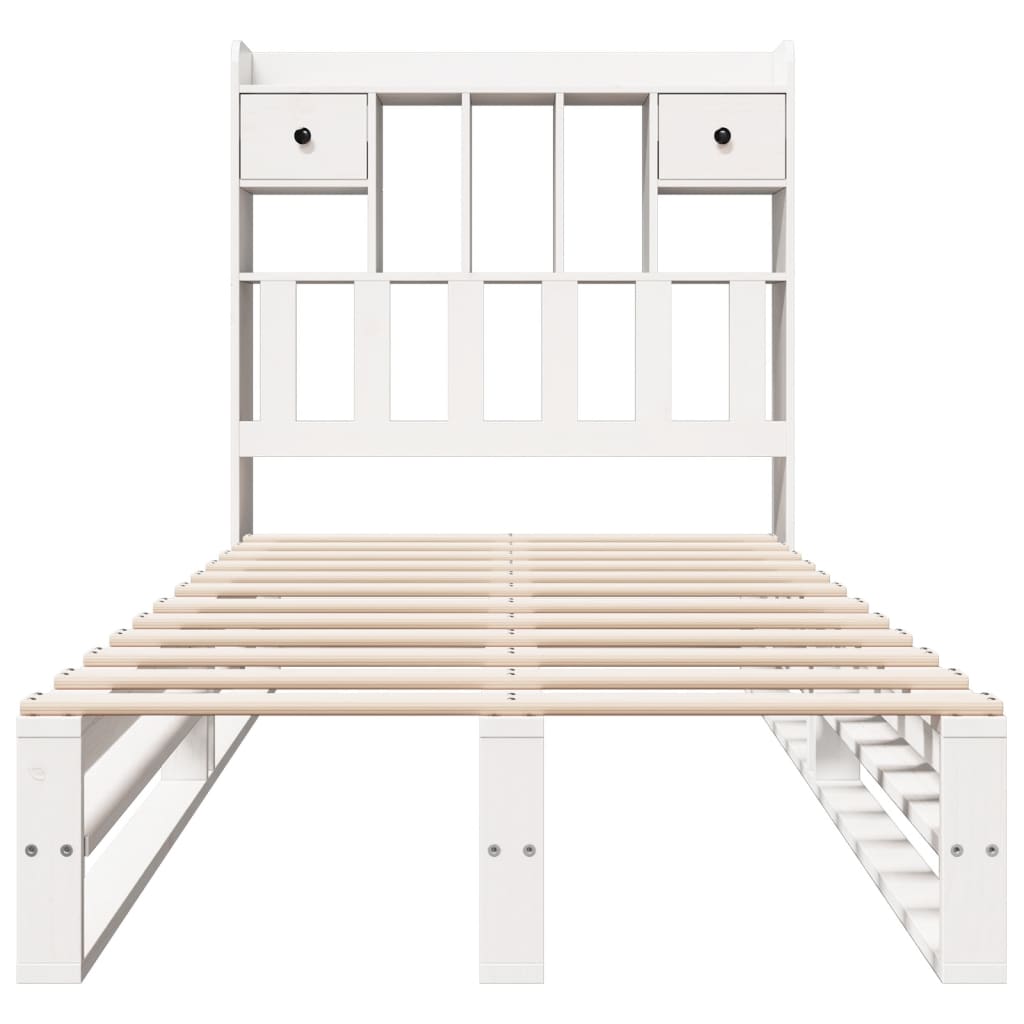 Lit bibliothèque sans matelas blanc 90x190cm bois de pin massif - XIOS