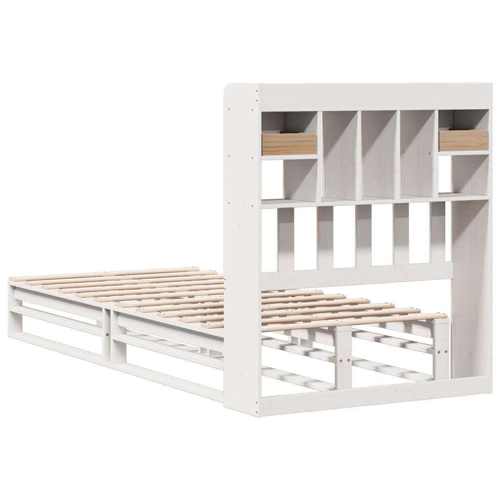 Lit bibliothèque sans matelas blanc 90x190cm bois de pin massif - XIOS