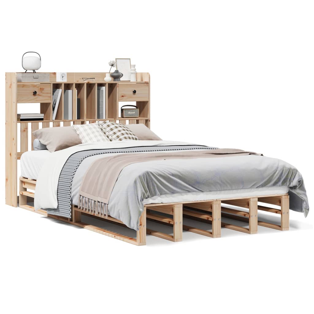 Lit bibliothèque sans matelas 135x190 cm bois de pin massif - XIOS