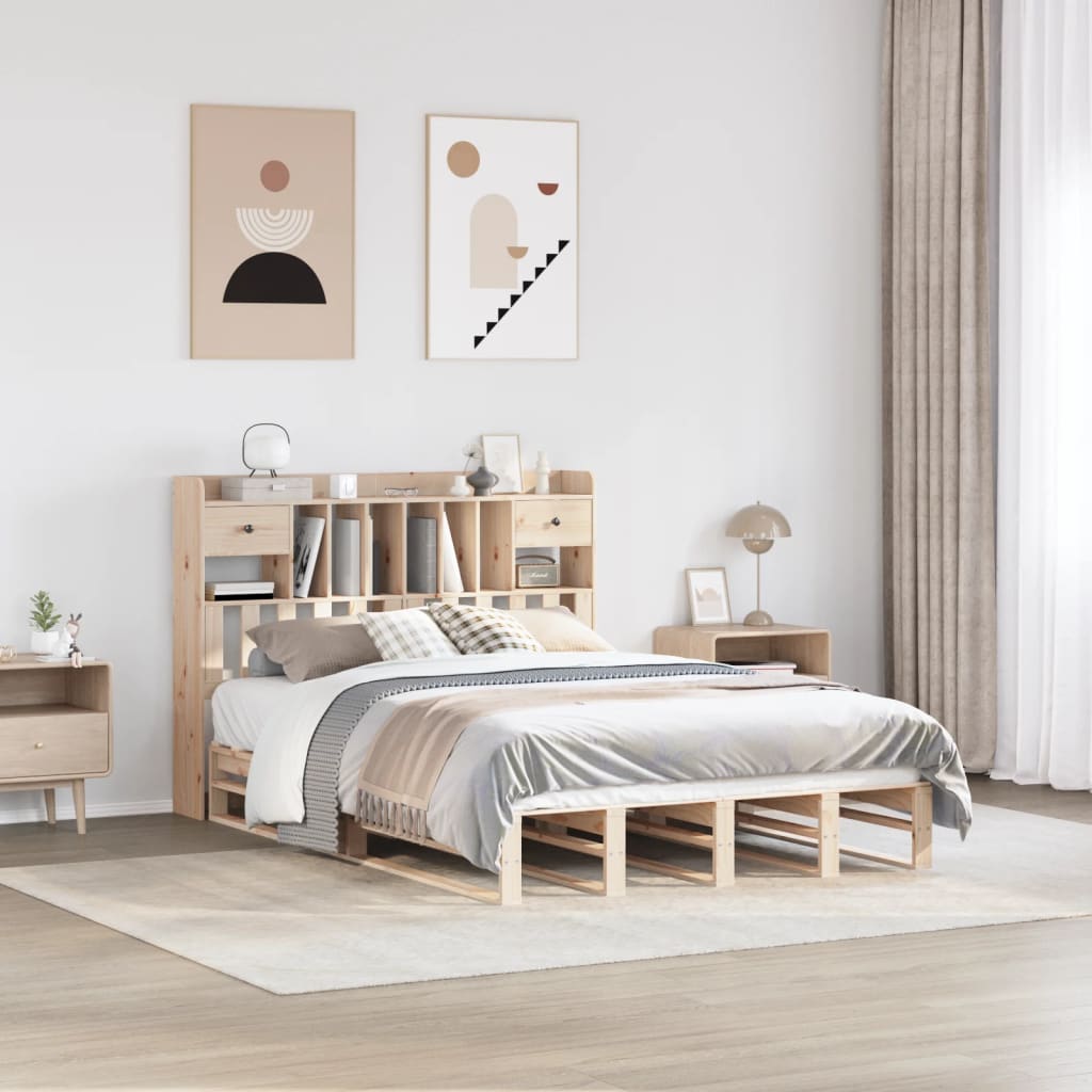 Lit bibliothèque sans matelas 140x190 cm bois de pin massif - XIOS
