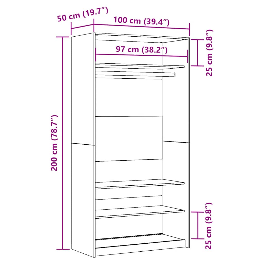 Garde-robe vieux bois 100x50x200 cm bois d'ingénierie - XIOS
