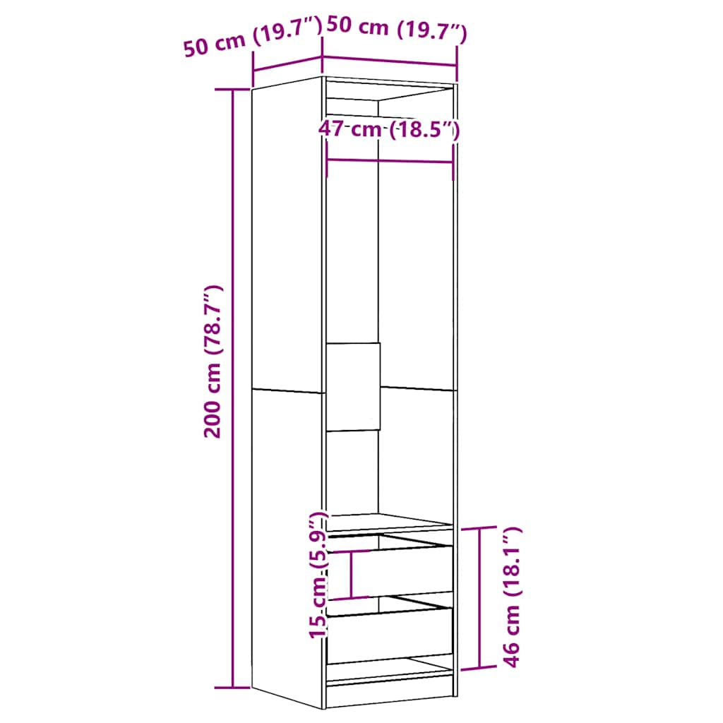 Garde-robe vieux bois 50x50x200 cm bois d'ingénierie - XIOS
