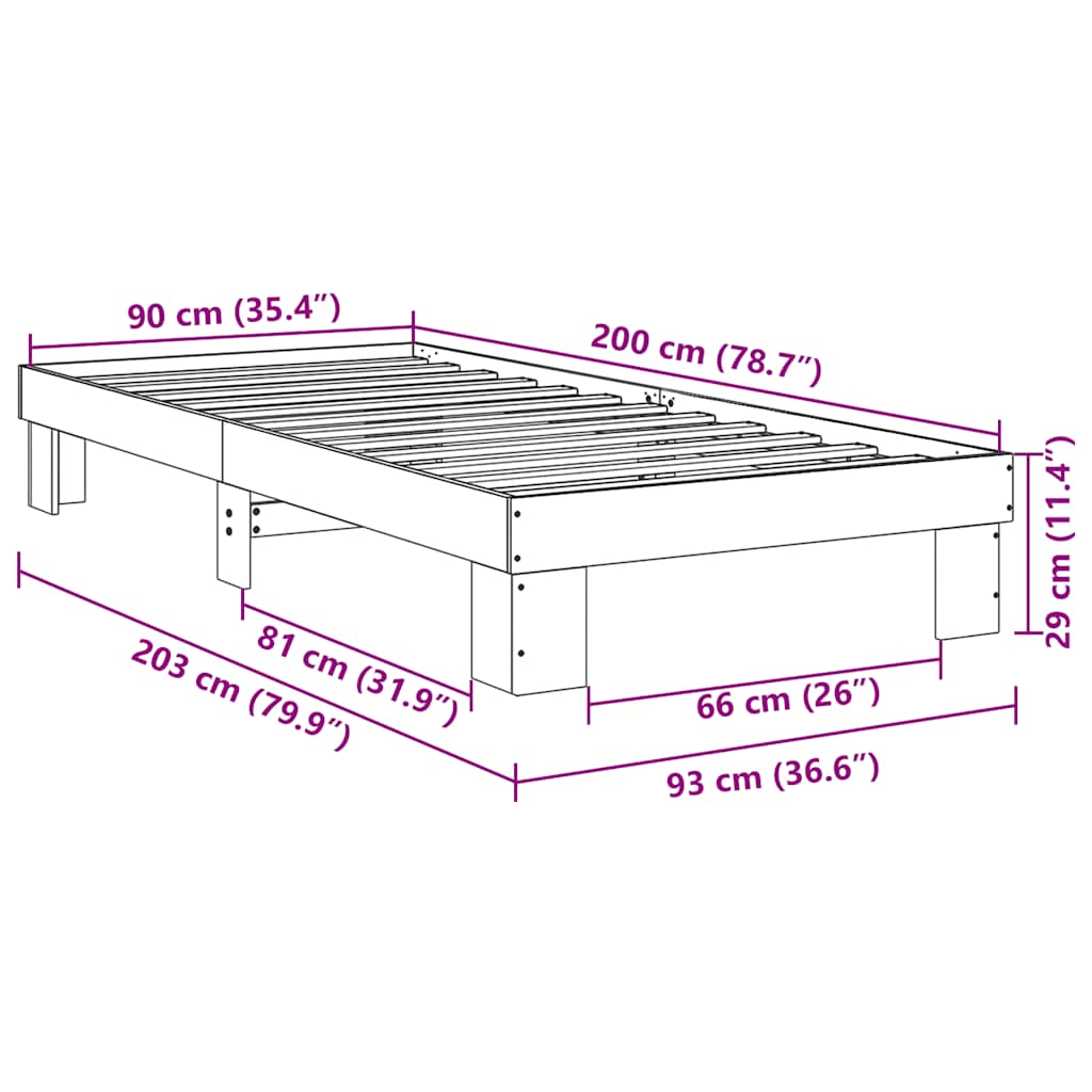 Cadre de lit sans matelas 90x200 cm bois massif de chêne - XIOS