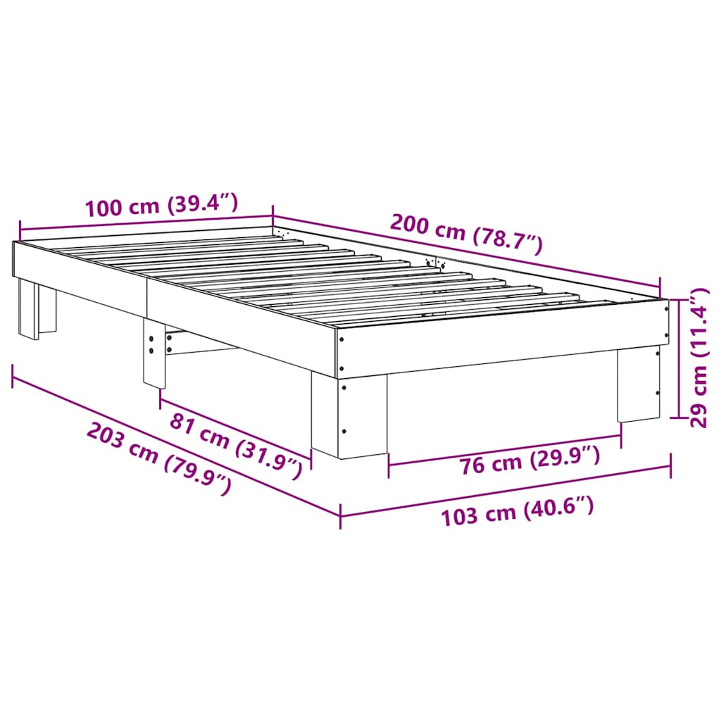 Cadre de lit sans matelas 100x200 cm bois massif de chêne - XIOS