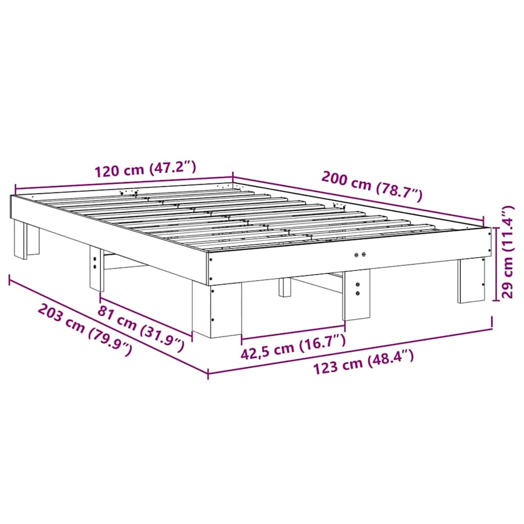 Cadre de lit sans matelas 120x200 cm bois massif de chêne - XIOS