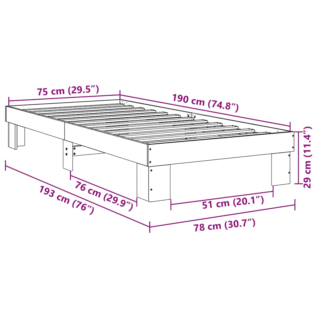 Cadre de lit sans matelas 75x190 cm bois massif de chêne - XIOS