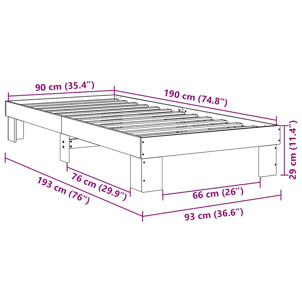 Cadre de lit sans matelas 90x190 cm Bois massif Chêne - XIOS