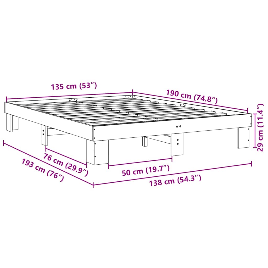 Cadre de lit sans matelas 135x190 cm bois massif de chêne - XIOS