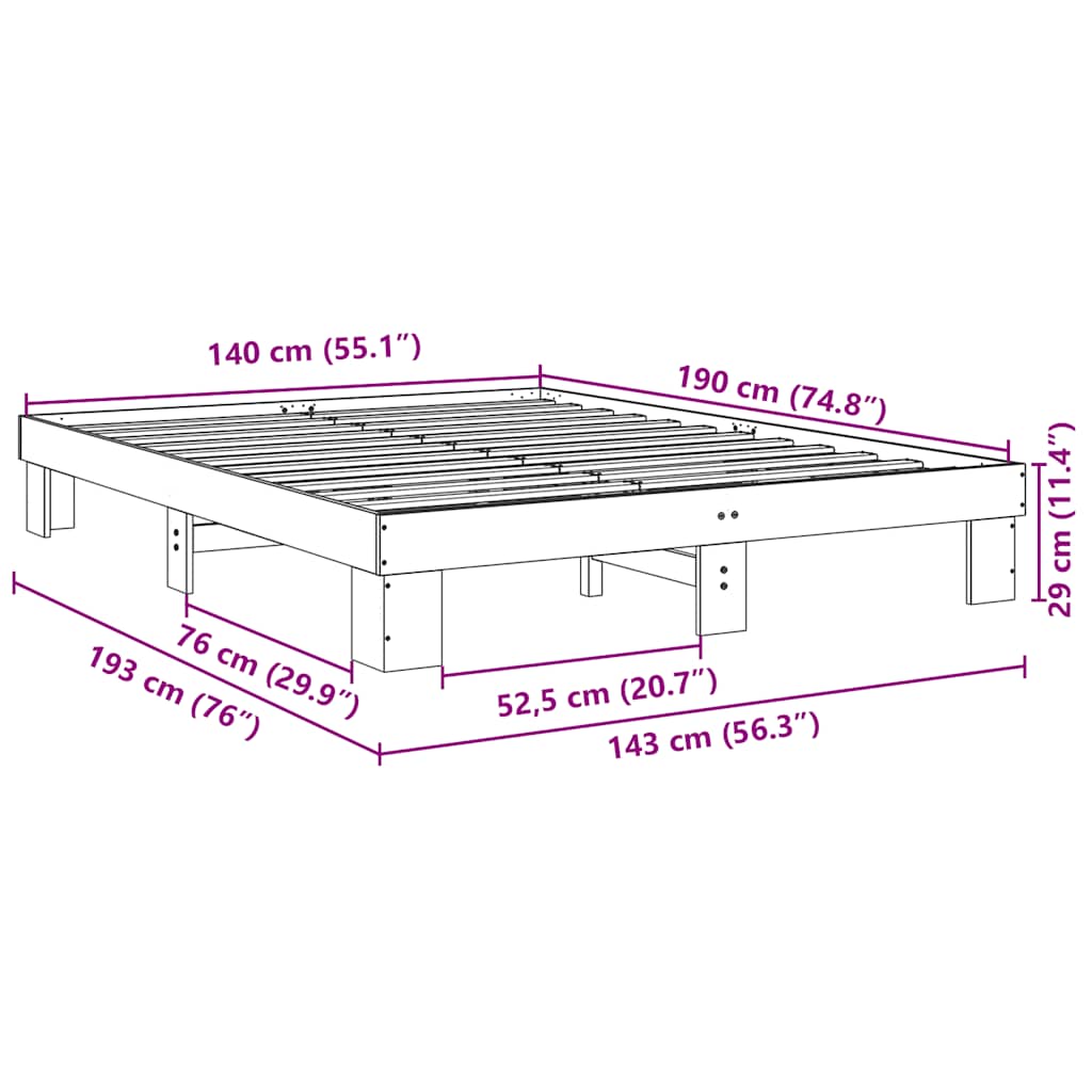 Cadre de lit sans matelas 140x190 cm bois massif de chêne - XIOS