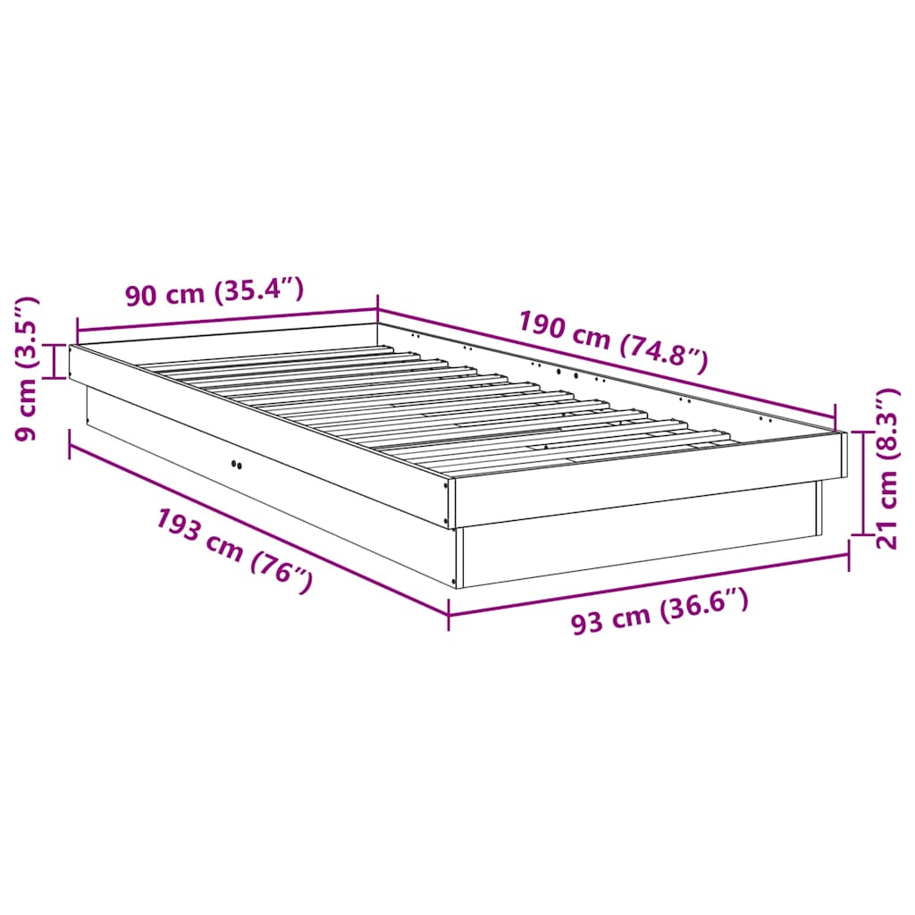 Cadre de lit sans matelas 90x190 cm bois massif de chêne - XIOS