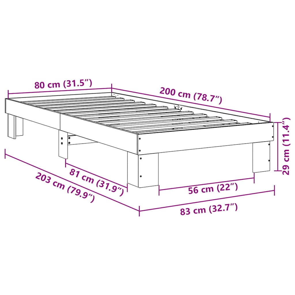 Cadre de lit sans matelas 80x200 cm bois massif de chêne - XIOS