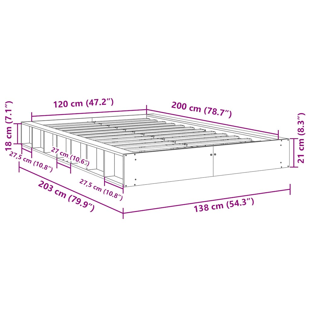 Cadre de lit sans matelas 120x200 cm bois massif de chêne - XIOS