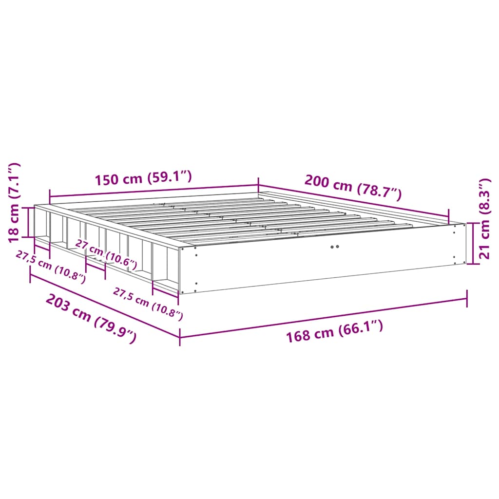 Cadre de lit sans matelas 150x200 cm bois massif de chêne - XIOS