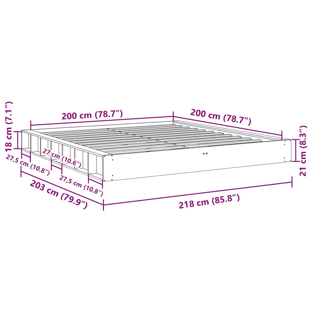 Cadre de lit sans matelas 200 x 200 cm en bois massif de chêne - XIOS
