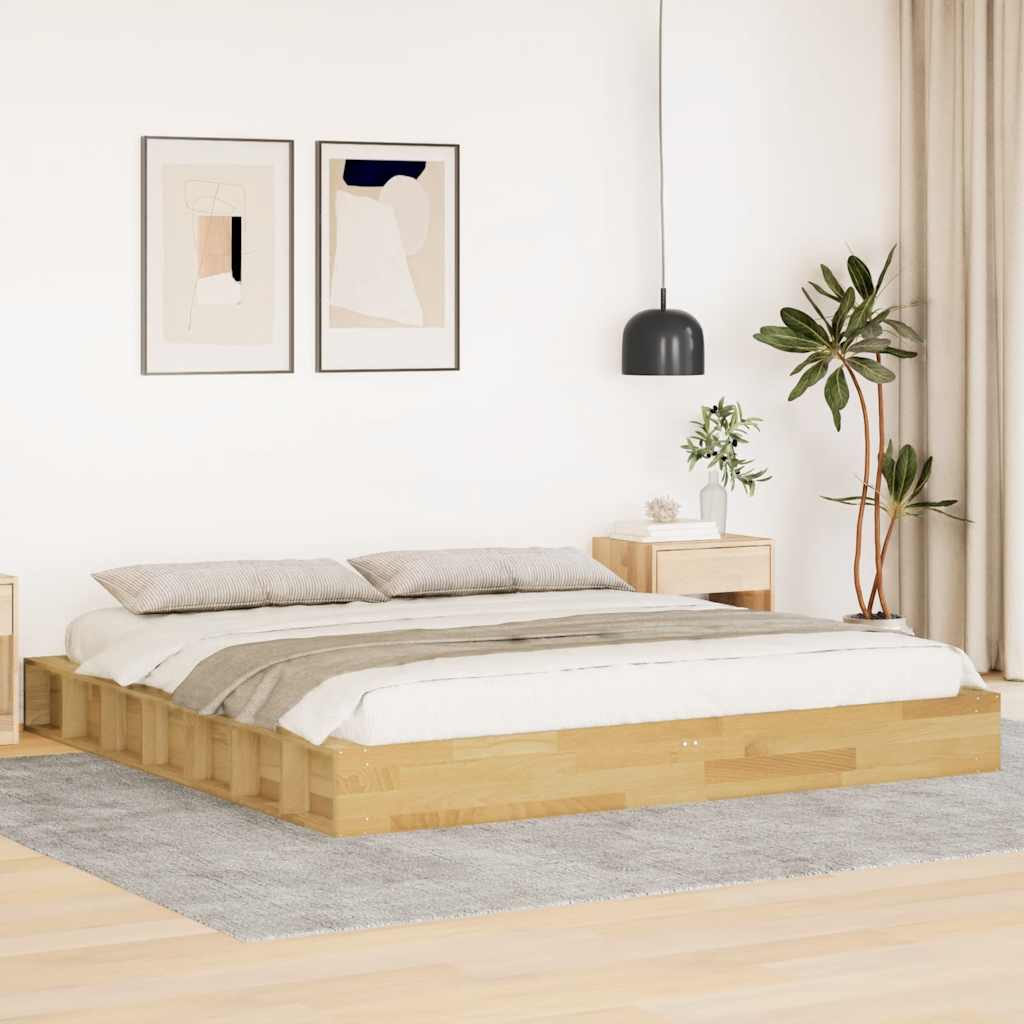Cadre de lit sans matelas 200 x 200 cm en bois massif de chêne - XIOS