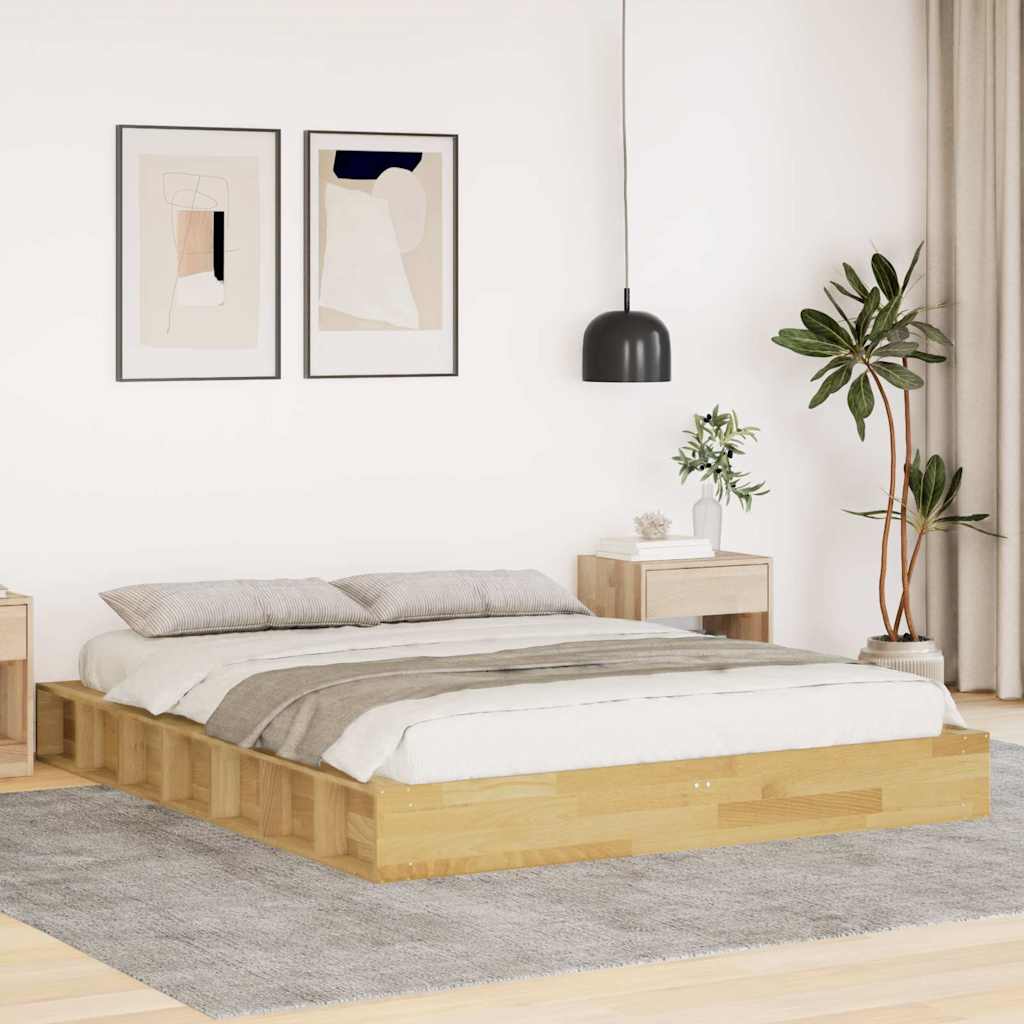 Cadre de lit sans matelas 135x190 cm bois massif de chêne - XIOS