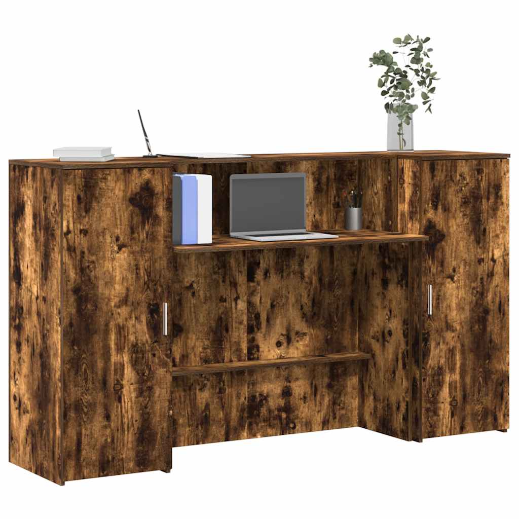 Bureau de réception chêne fumé 180x50x103,5cm bois d'ingénierie - XIOS