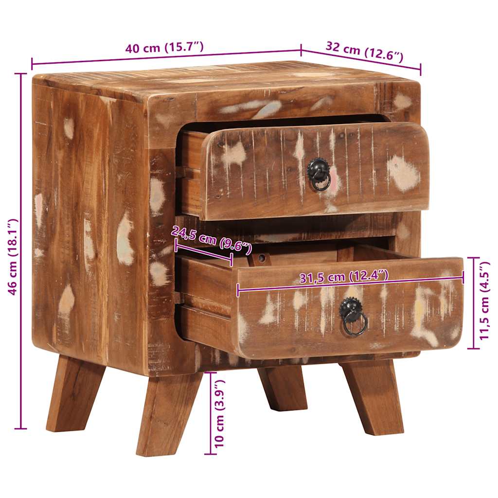 Table de chevet 2 pcs 40x32x46 cm bois massif de récupération - XIOS