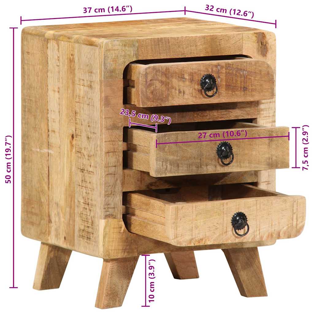 Table de chevet 37x32x50 cm bois de manguier massif brut - XIOS