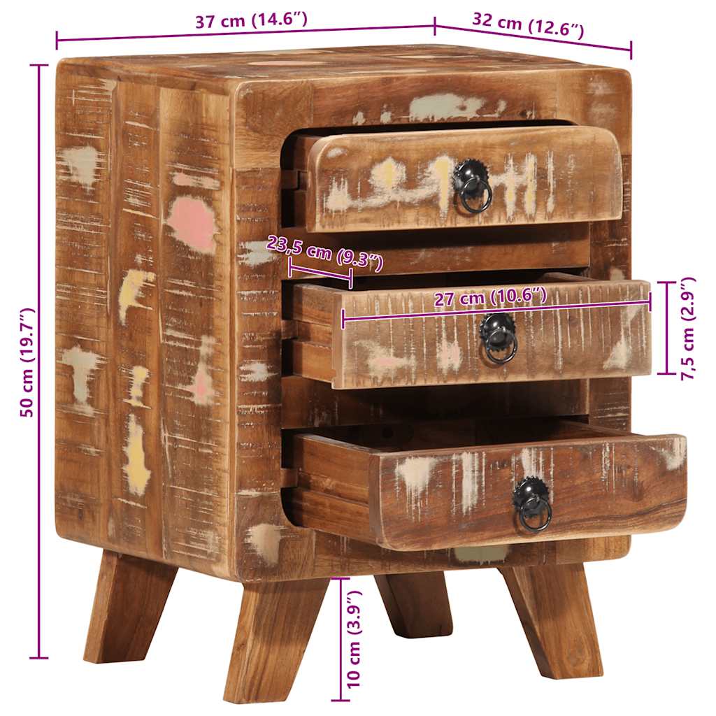 Table de chevet 2 pcs 37x32x50 cm bois massif de récupération - XIOS