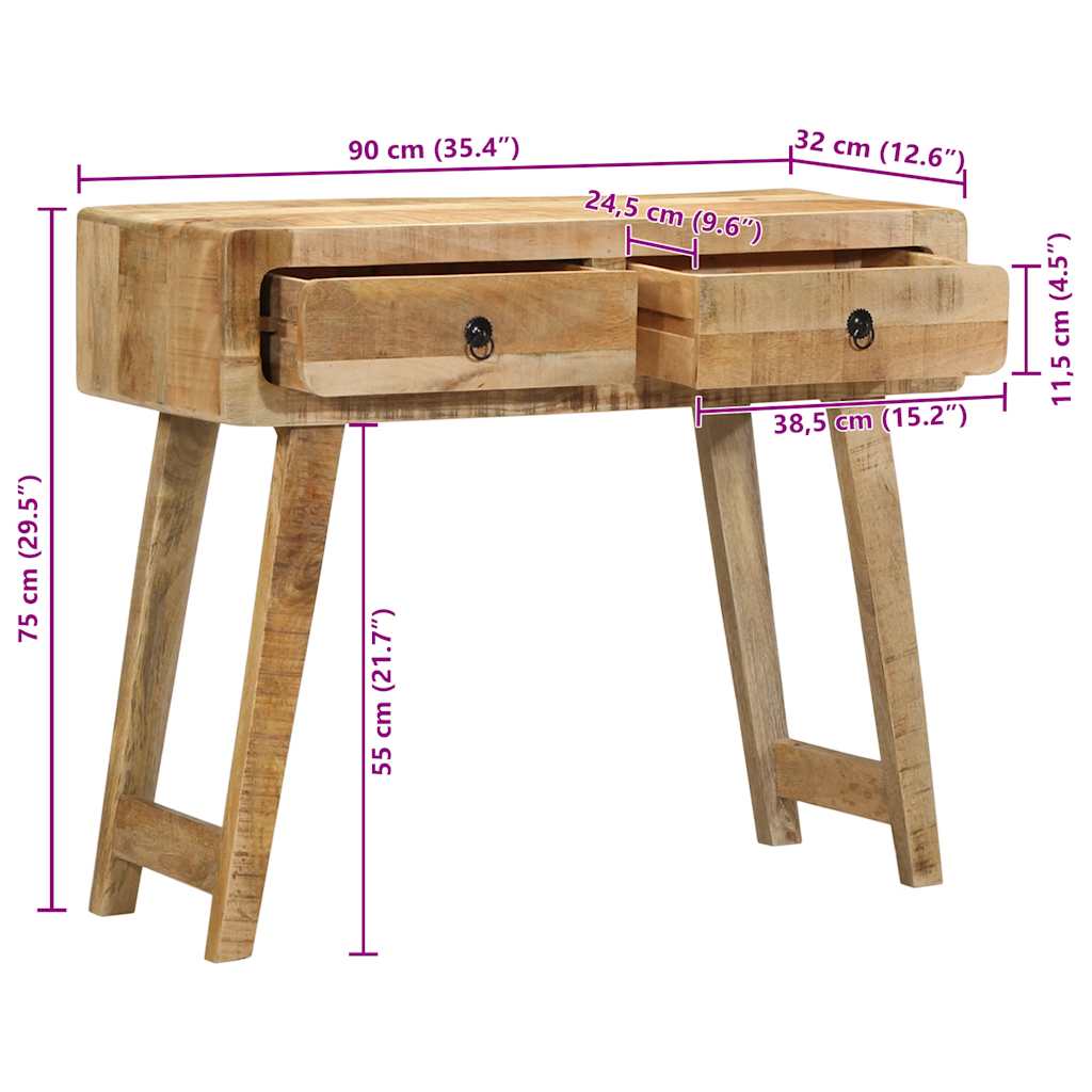 Table console 90x32x75 cm bois massif de manguier brut - XIOS