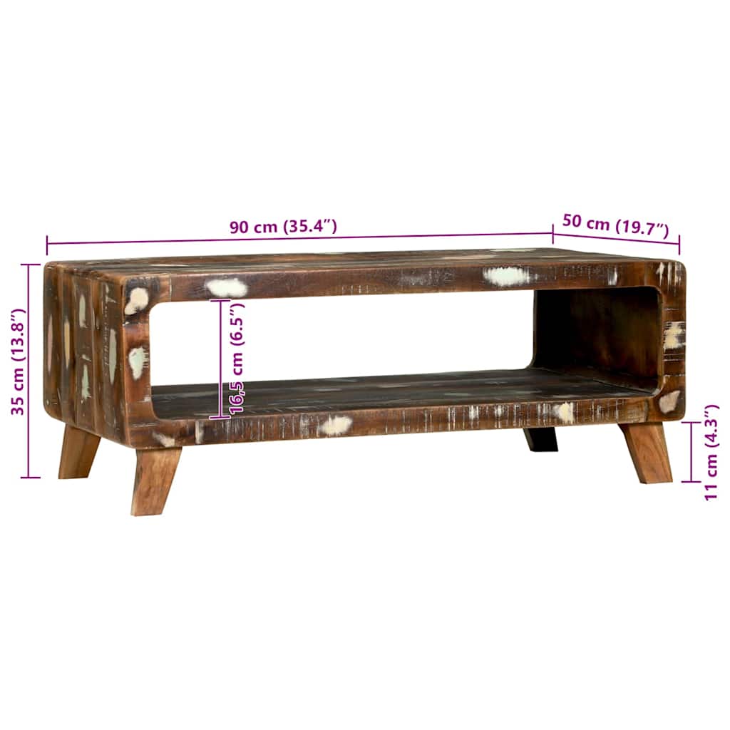 Table basse 90 x 50 x 35 cm bois de récupération massif - XIOS