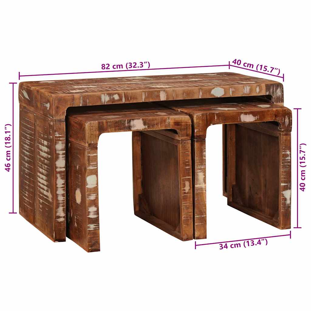 Tables gigognes 3 pcs bois de récupération massif - XIOS