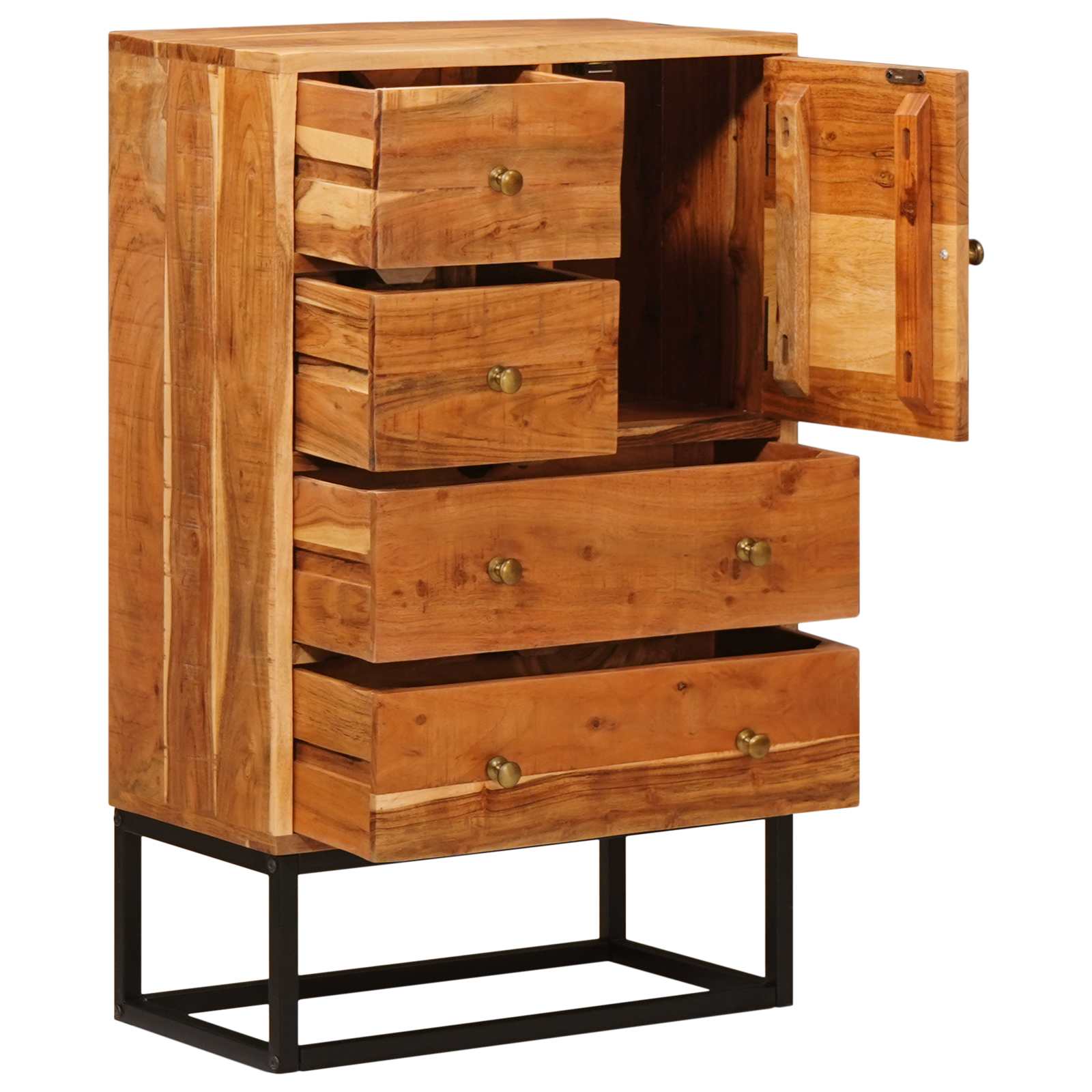 Commode avec porte Naturel 55 x 30 x 90 cm Bois d'Acacia Massif - XIOS