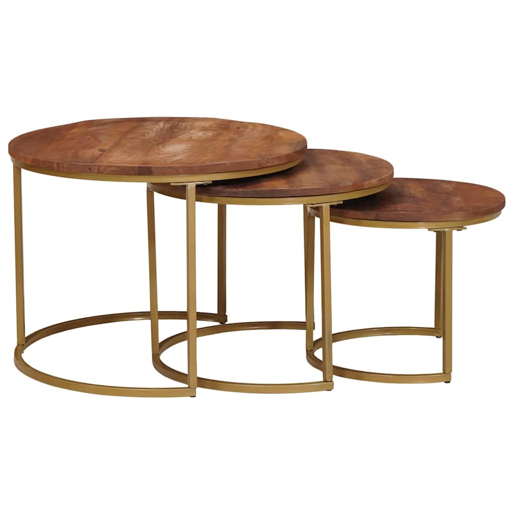 Tables basses gigognes 3 pcs Bois de mangue massif et acier - XIOS