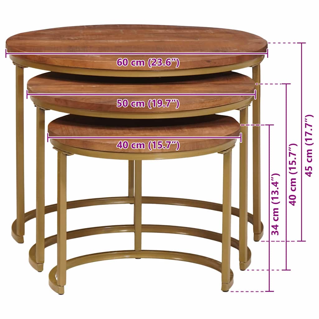 Tables basses gigognes 3 pcs Bois de mangue massif et acier - XIOS