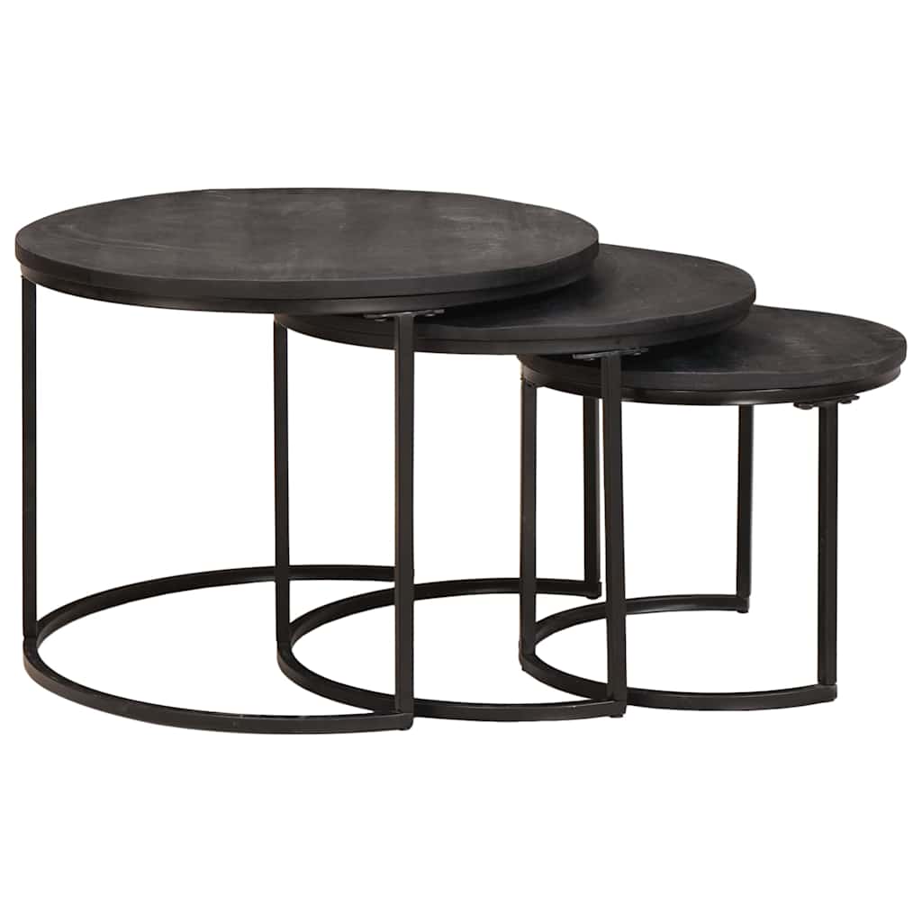 Tables basses gigognes 3 pcs Bois de mangue massif et acier - XIOS