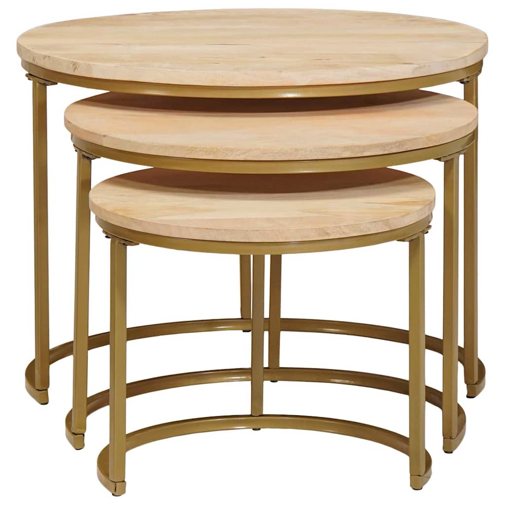 Tables basses gigognes 3 pcs Bois de mangue massif et acier - XIOS