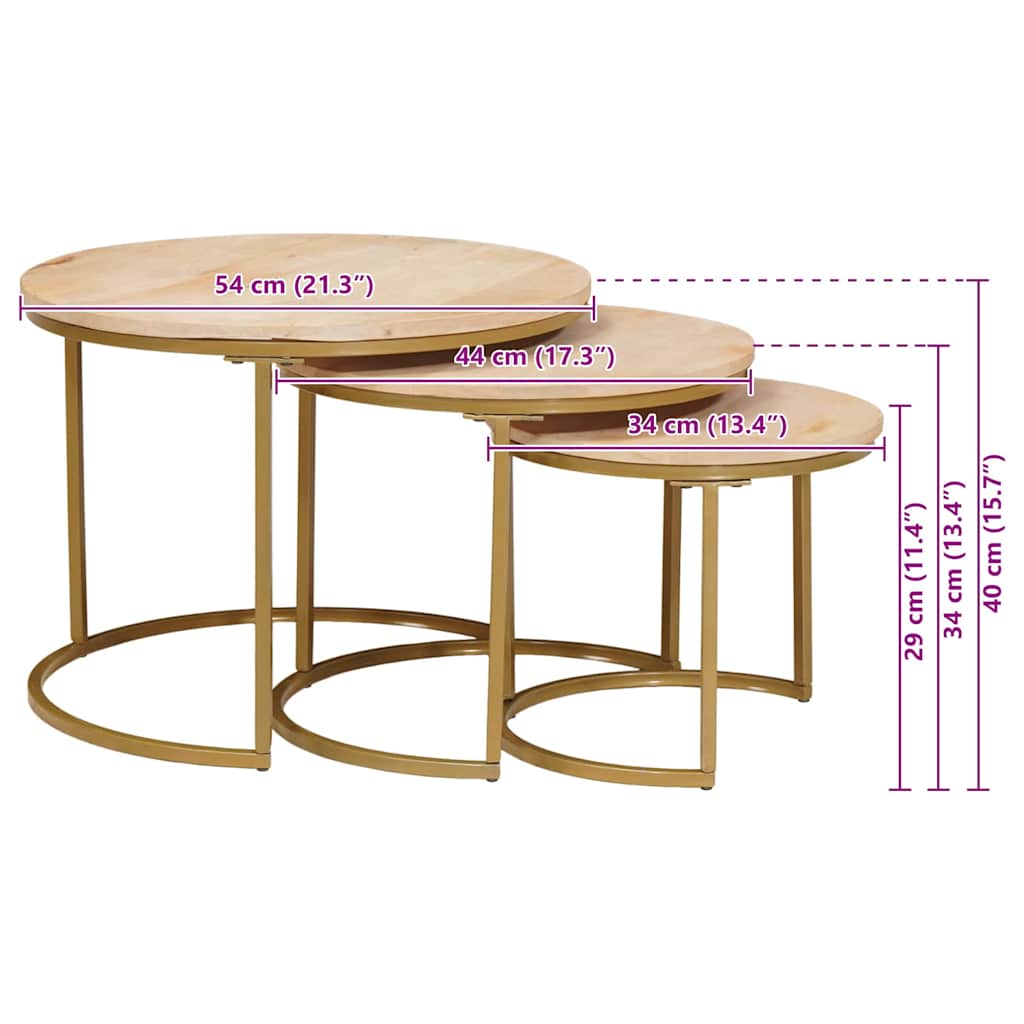 Tables basses gigognes 3 pcs Bois de mangue massif et acier - XIOS