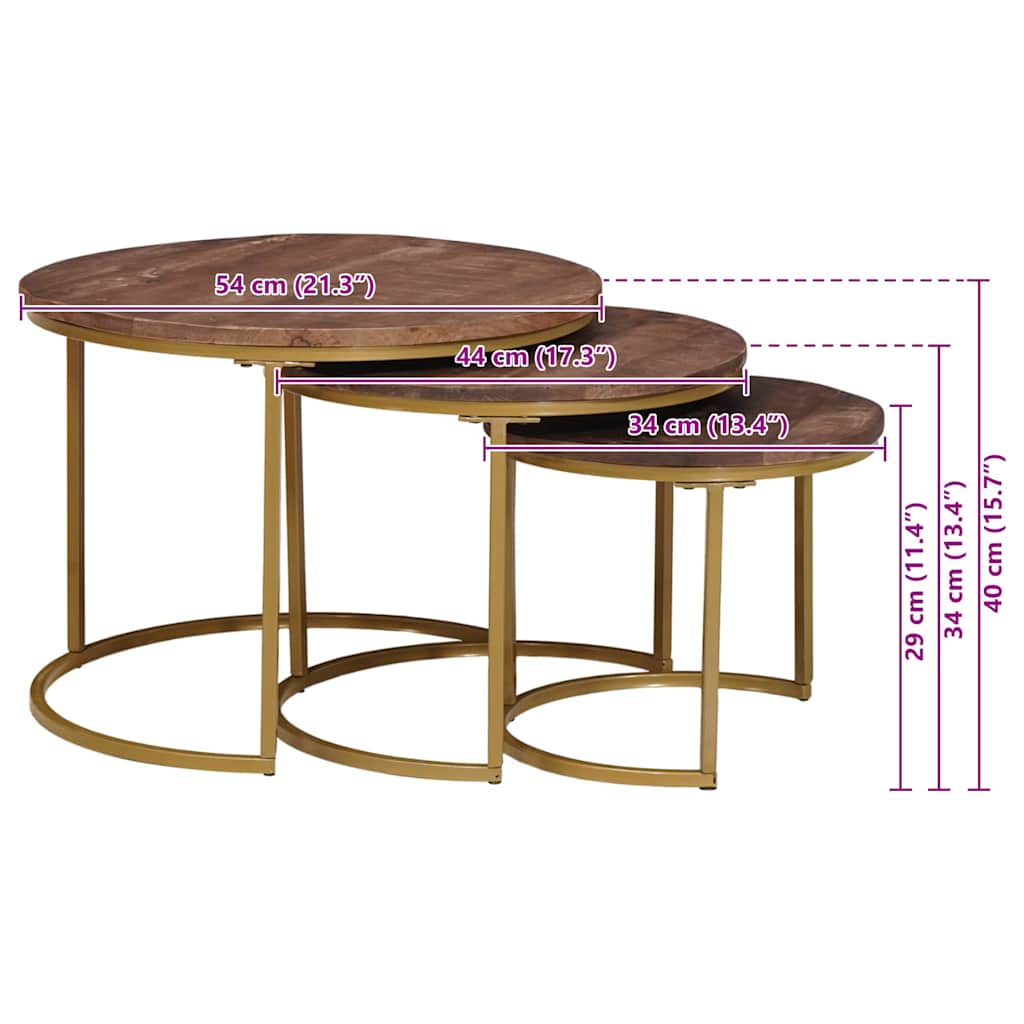 Tables basses gigognes 3 pcs Bois de mangue massif et acier - XIOS