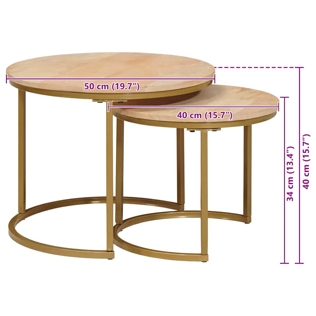Tables basses gigognes 2 pcs Bois de mangue massif et acier - XIOS