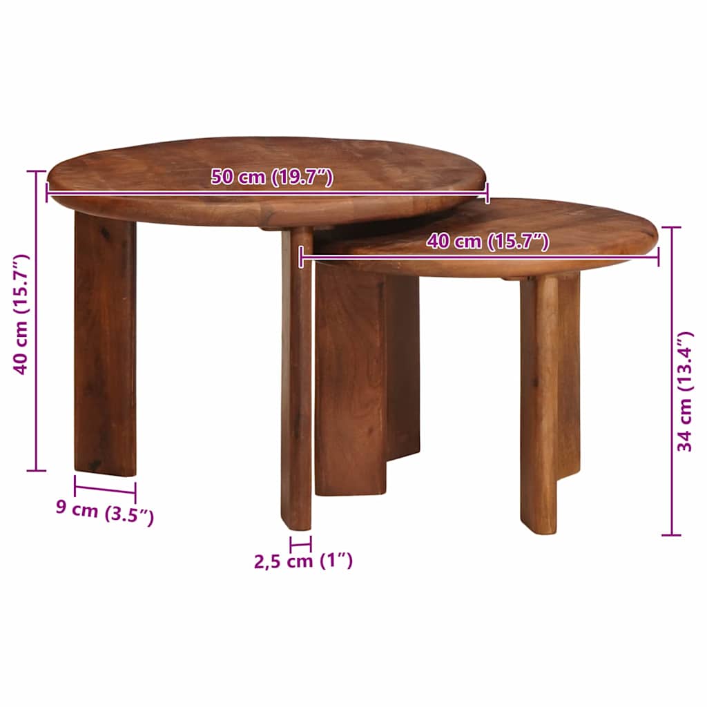 Tables basses gigognes 2 pcs Marron miel Bois de mangue massif - XIOS