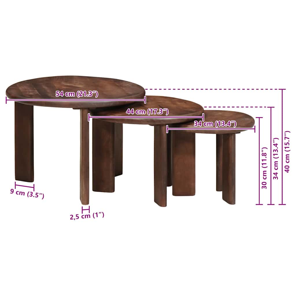 Tables basses gigognes 3 pcs Marron foncé Bois de mangue massif - XIOS