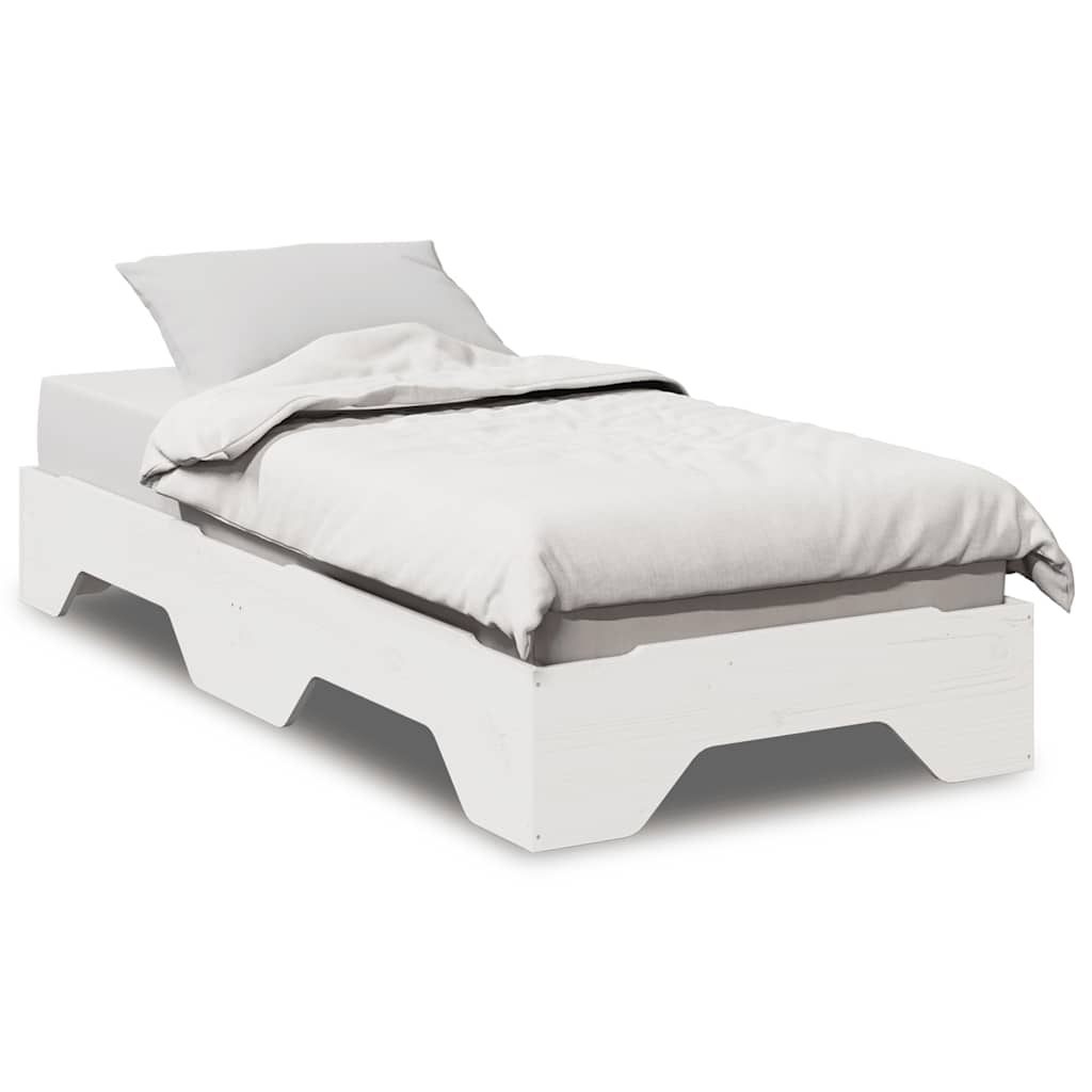 Cadre de lit sans matelas empilable blanc 90x200 cm bois massif - XIOS