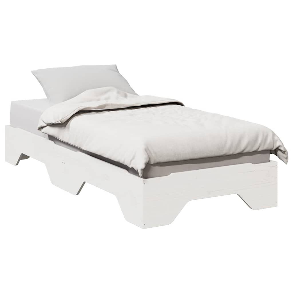 Cadre de lit sans matelas empilable blanc 80x200 cm bois massif - XIOS