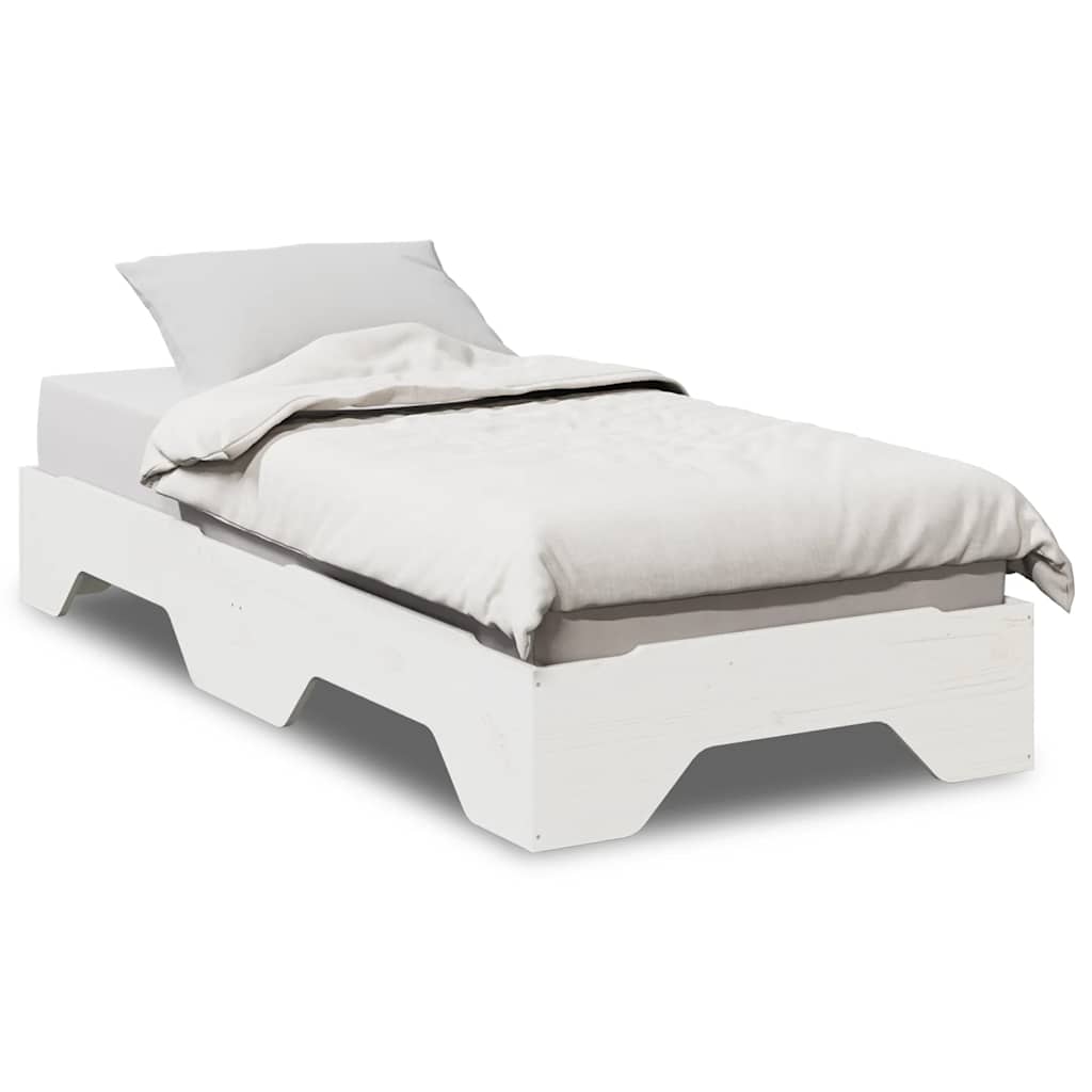 Cadre de lit sans matelas empilable blanc 90x190 cm bois massif - XIOS